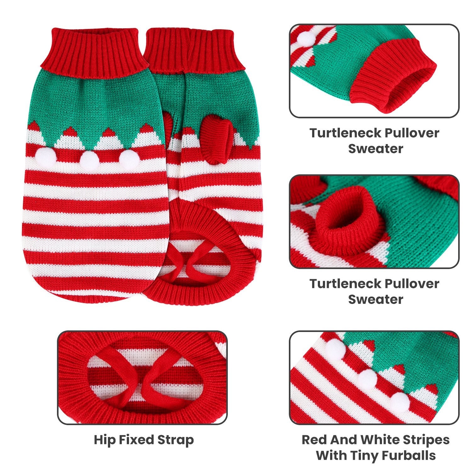 Pet Christmas Turtleneck Sweater Dog Cat Christmas Clothes Snowman Stripes Costume Winter Holiday Sweater for Small Medium Kitten Puppy Cats Dogs - Majestic Pet Kingdom