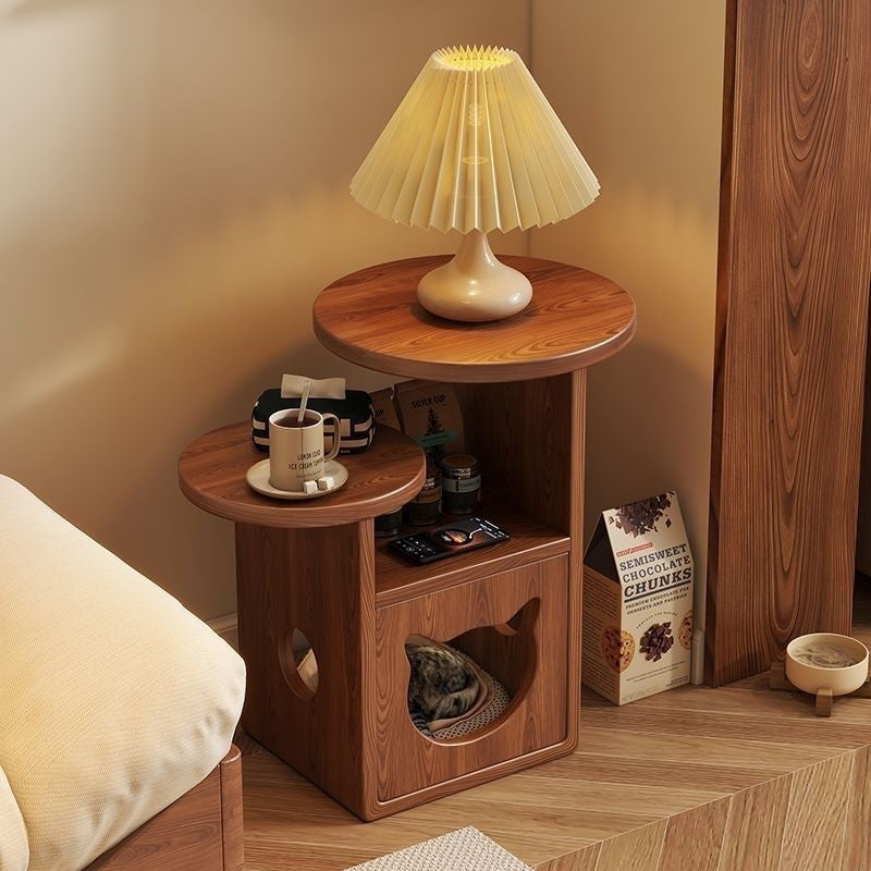 Solid Wood Nightstand Pine Cat Bed Storage Cabinet Side Cabinet Log-Style Home Pet Item
