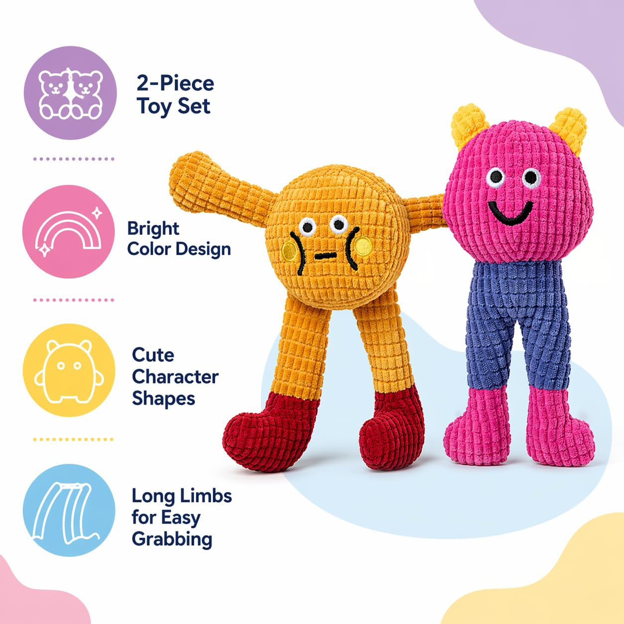 Cat&Dog Chew Toys With Catnip Inside, Ecofriendly Material Made, Crinkle Paper & Squeaky Ball Inside, Waffle And Baby Toy Combination Packaging, Cuddles Meow Chompclean, 2 Pack