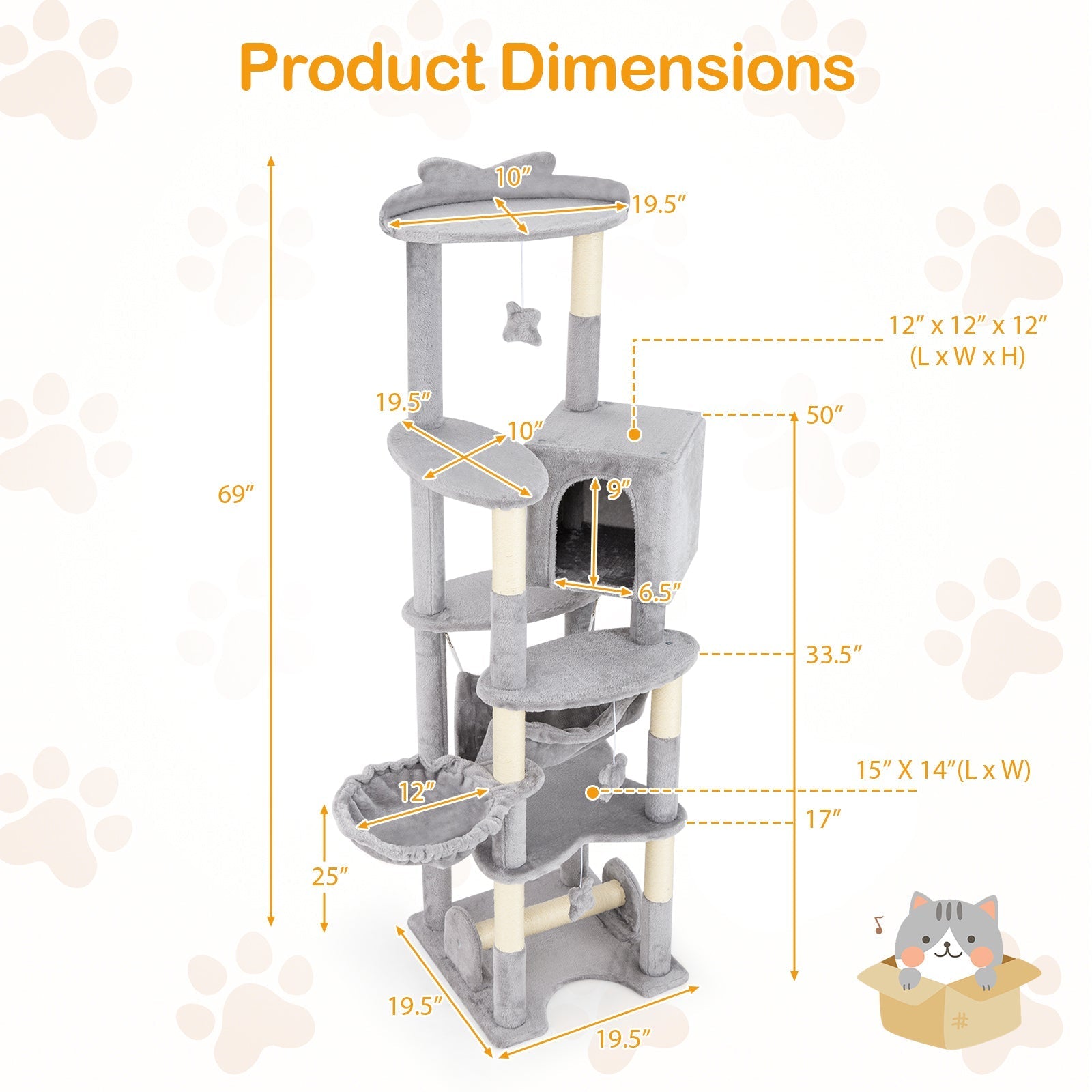 69 Inch Multi-level Cat Tree with Top Perch and Cozy Condo - Majestic Pet Kingdom