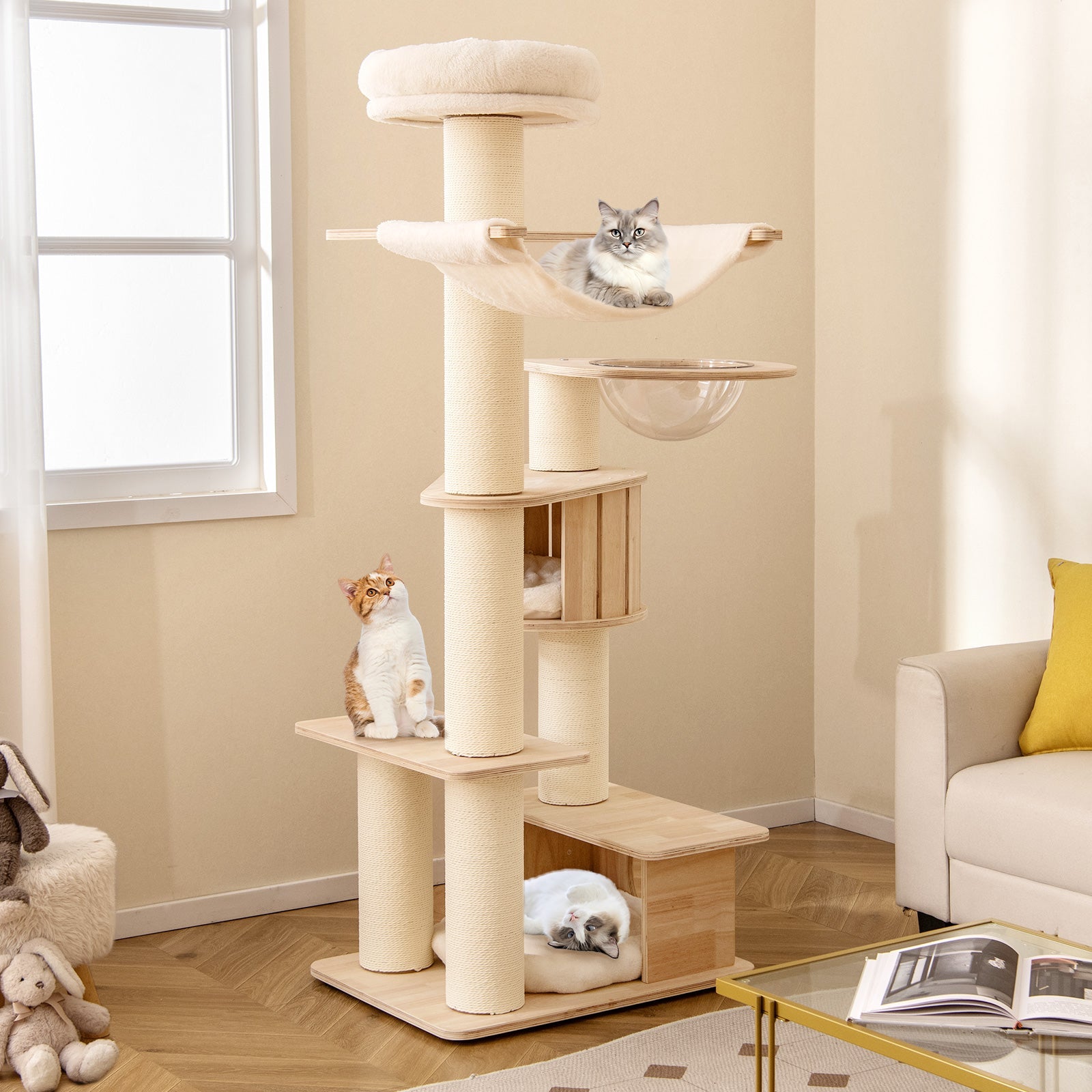 69 Inches Tall Cat Tree with Cozy Top Perch and Washable Plush Cushions - Majestic Pet Kingdom