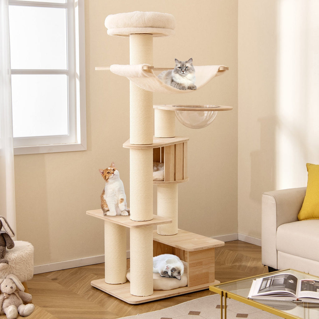 69 Inches Tall Cat Tree with Cozy Top Perch and Washable Plush Cushions - Majestic Pet Kingdom