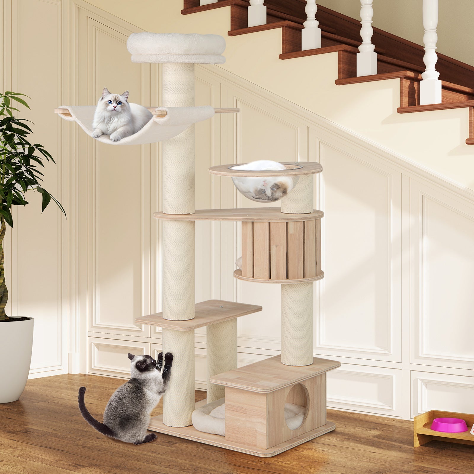 69 Inches Tall Cat Tree with Cozy Top Perch and Washable Plush Cushions - Majestic Pet Kingdom