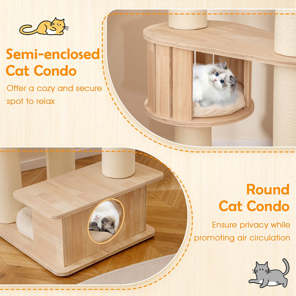 69 Inches Tall Cat Tree with Cozy Top Perch and Washable Plush Cushions - Majestic Pet Kingdom