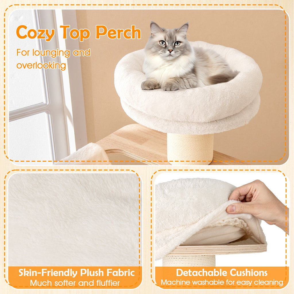 69 Inches Tall Cat Tree with Cozy Top Perch and Washable Plush Cushions - Majestic Pet Kingdom