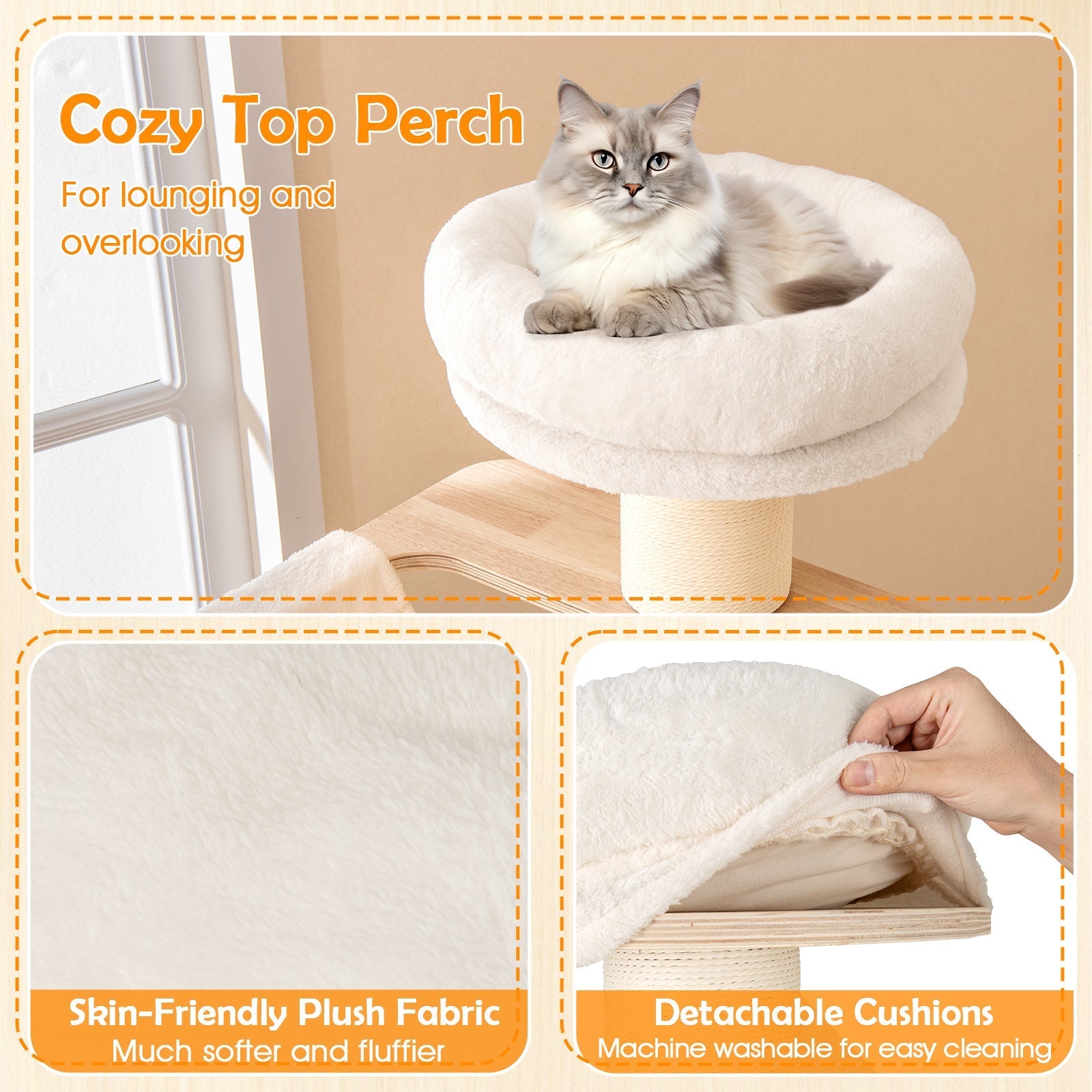 69 Inches Tall Cat Tree with Cozy Top Perch and Washable Plush Cushions - Majestic Pet Kingdom
