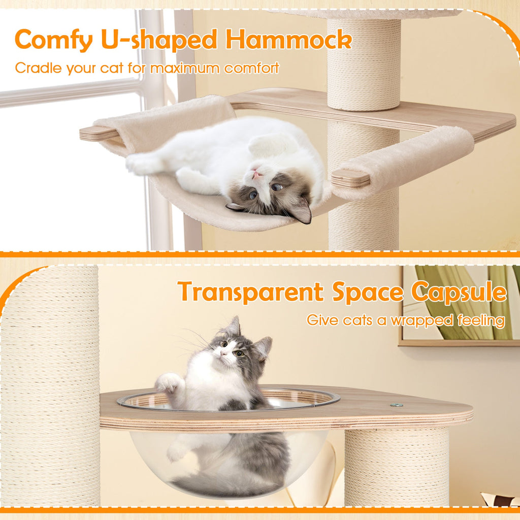 69 Inches Tall Cat Tree with Cozy Top Perch and Washable Plush Cushions - Majestic Pet Kingdom
