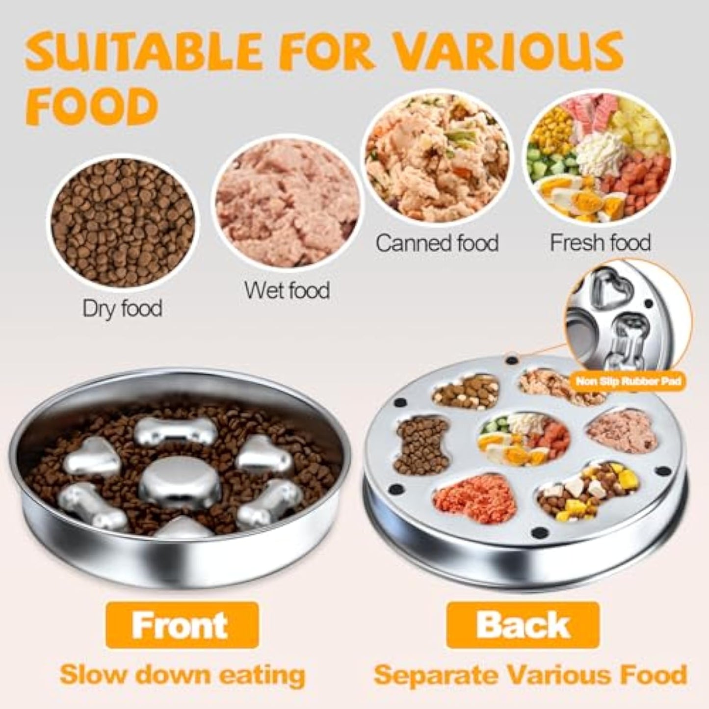 Slow Feeder Dog Bowls  Non-Slip Metal Dog Food Bowls With Heart And Bones Design For Small Medium Large Dogs | Purrfect Pet Kingdom