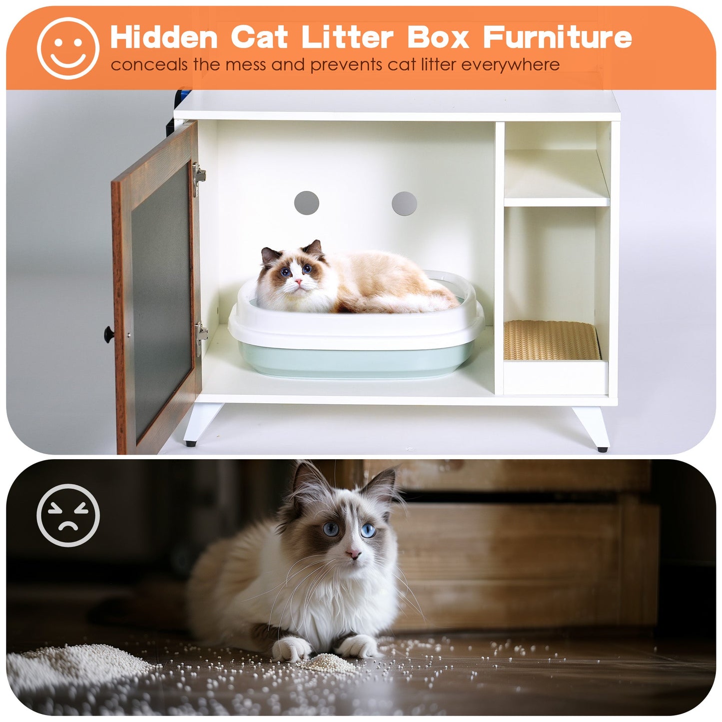 Cat Litter Box Enclosure - Hidden Storage Rack Cabinet