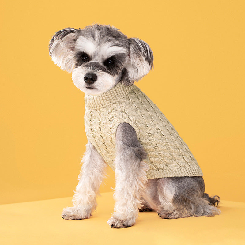 Autumn and winter pet dog cat warm solid color classic Fried Dough Twists sweater thickened turtleneck sweater - Majestic Pet Kingdom