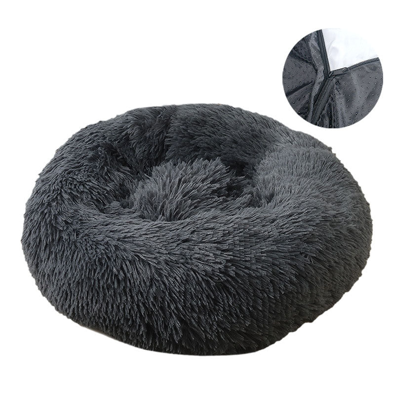 Dog Bed Round Plush Donut Removable Washable Warm Sleeping Mat - Detail Angle 3 | Majestic Pet Kingdom