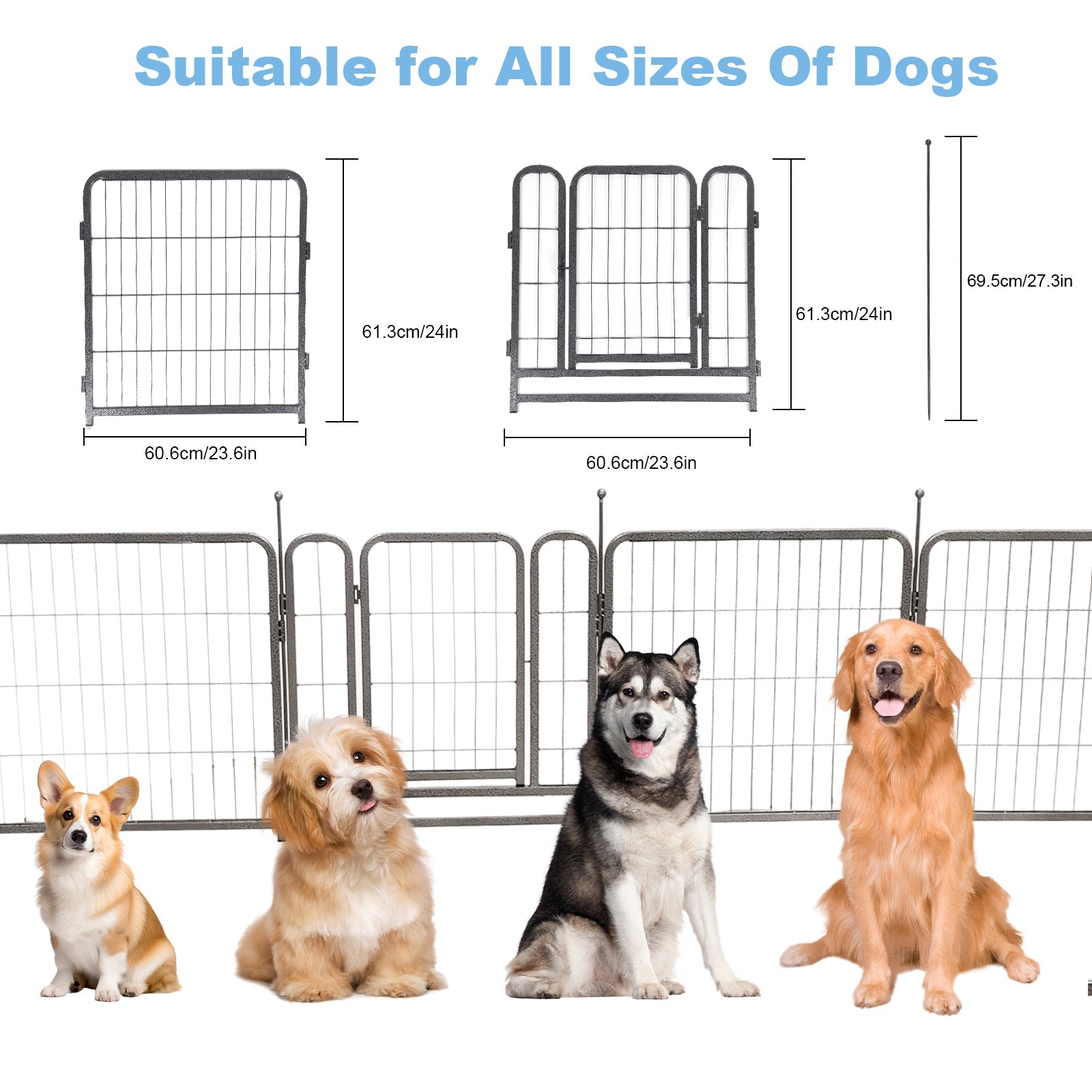 16 Panels Dog Playpen for outdoor,yard,camping,24"Height dog fence with 2 doors. - Majestic Pet Kingdom