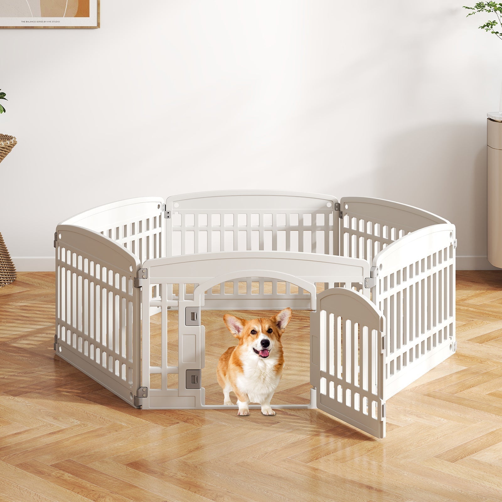 6-Panel Plastic Dog Playpen 24 Inch Indoor Outdoor Pet Fence with Locking Door-White - Majestic Pet Kingdom