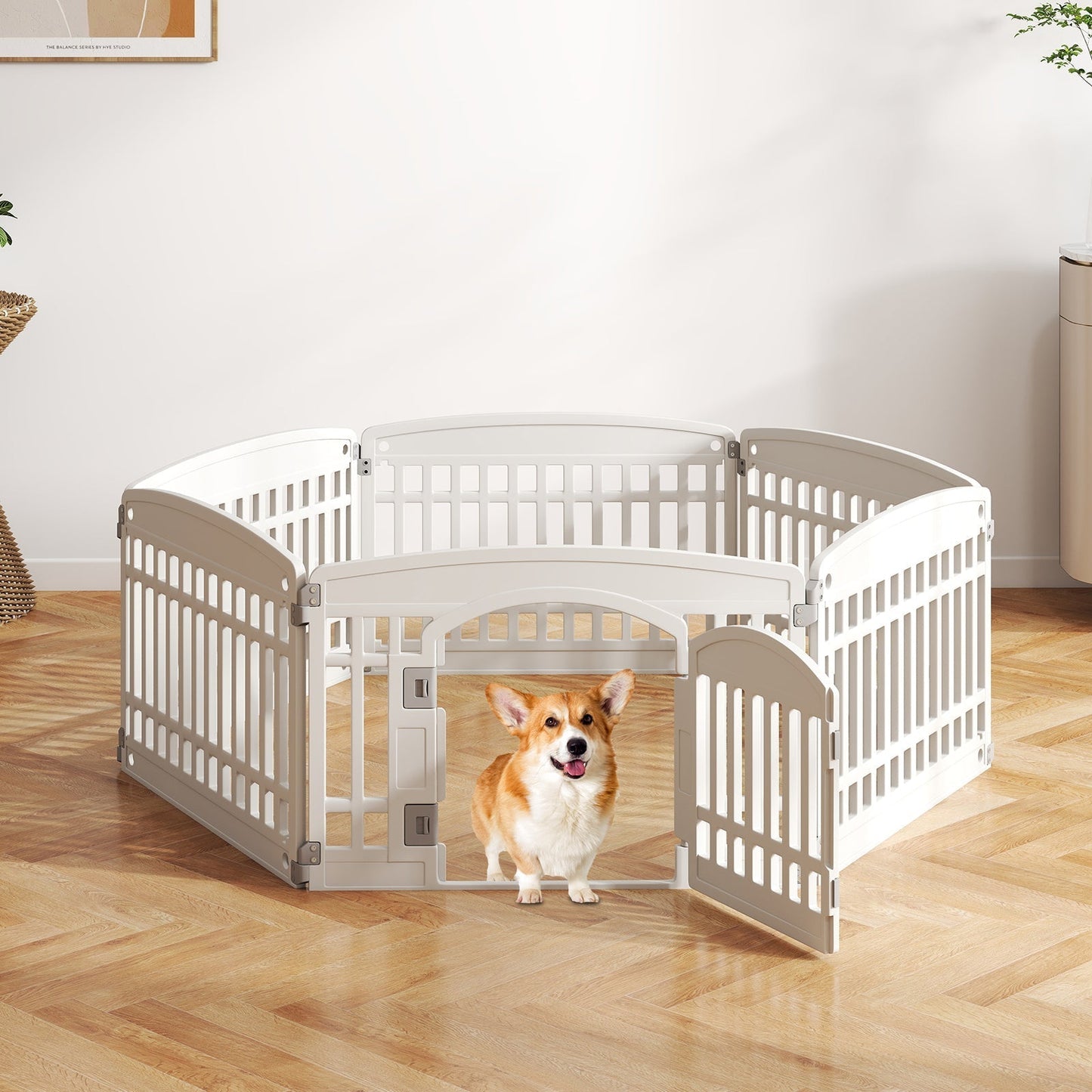 Dog Playpen 6-Panel 24-Inch Plastic Exercise Fence Door Whit