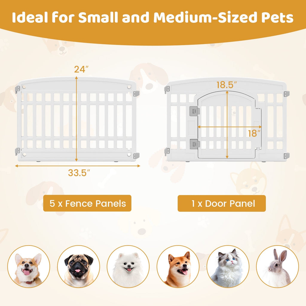 6-Panel Plastic Dog Playpen 24 Inch Indoor Outdoor Pet Fence with Locking Door-White - Majestic Pet Kingdom