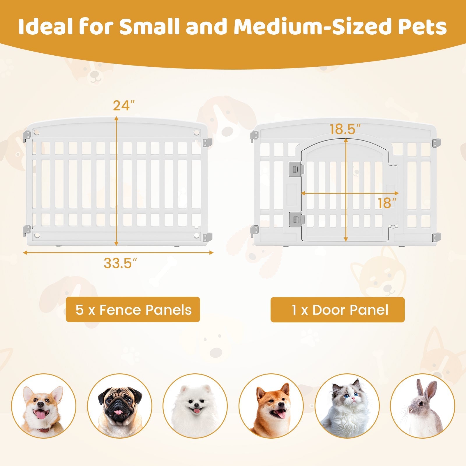 6-Panel Plastic Dog Playpen 24 Inch Indoor Outdoor Pet Fence with Locking Door-White - Majestic Pet Kingdom