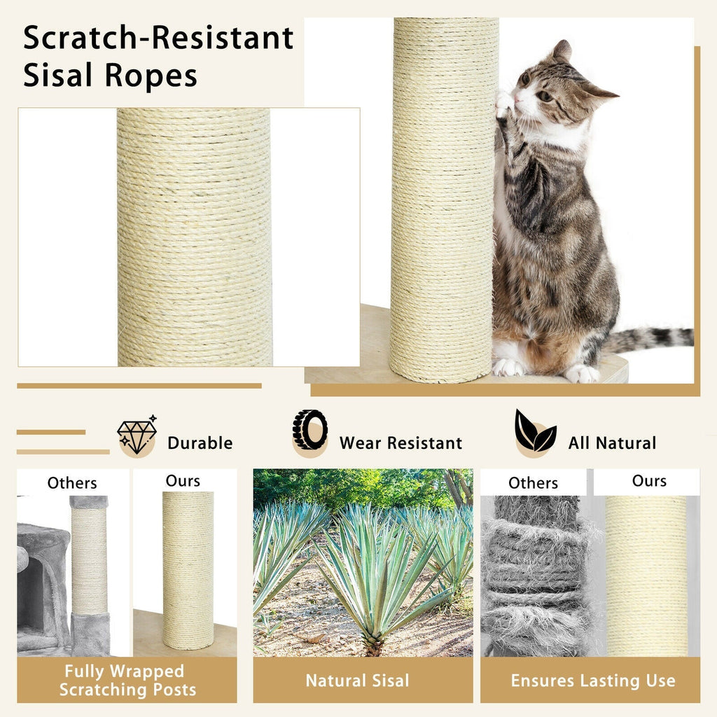 77.5-Inch Cat Tree Condo Multi-Level Kitten Activity Tower with Sisal Posts-Cream White - Majestic Pet Kingdom