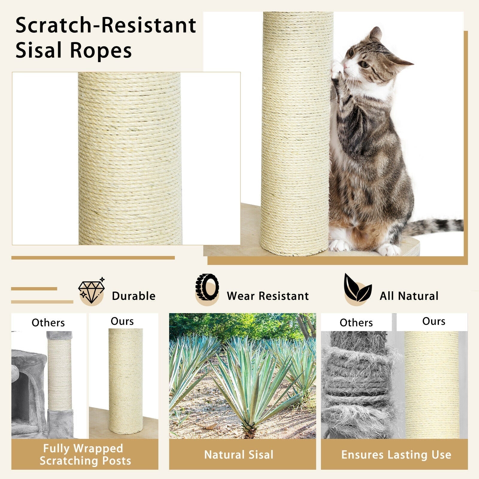 77.5-Inch Cat Tree Condo Multi-Level Kitten Activity Tower with Sisal Posts-Cream White - Majestic Pet Kingdom