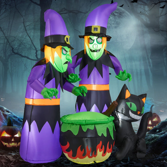 6 Ft Inflatable Halloween Witches with Cauldron & Black Cat | Purrfect Pet Kingdom