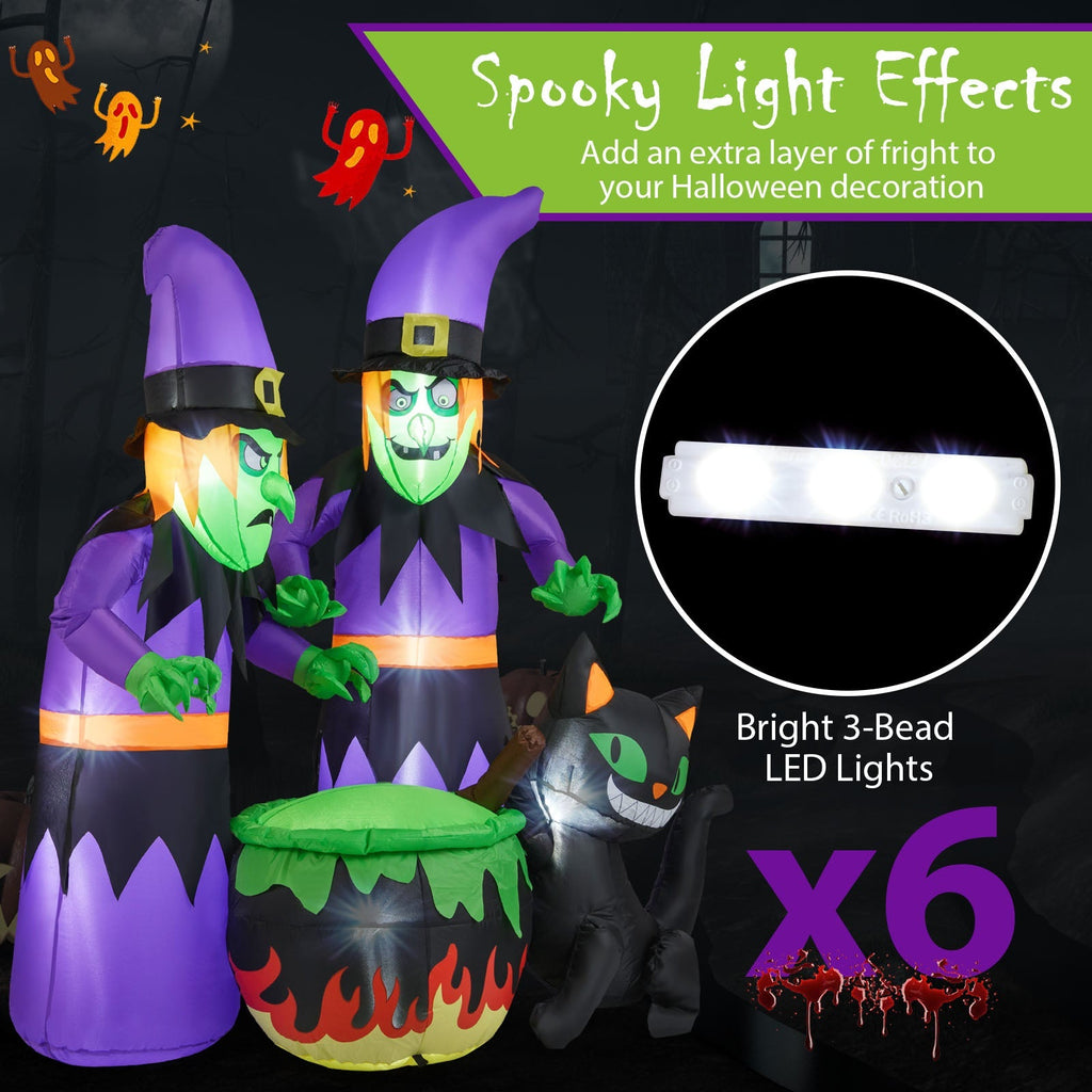 6 Ft Inflatable Halloween Witches with Cauldron & Black Cat