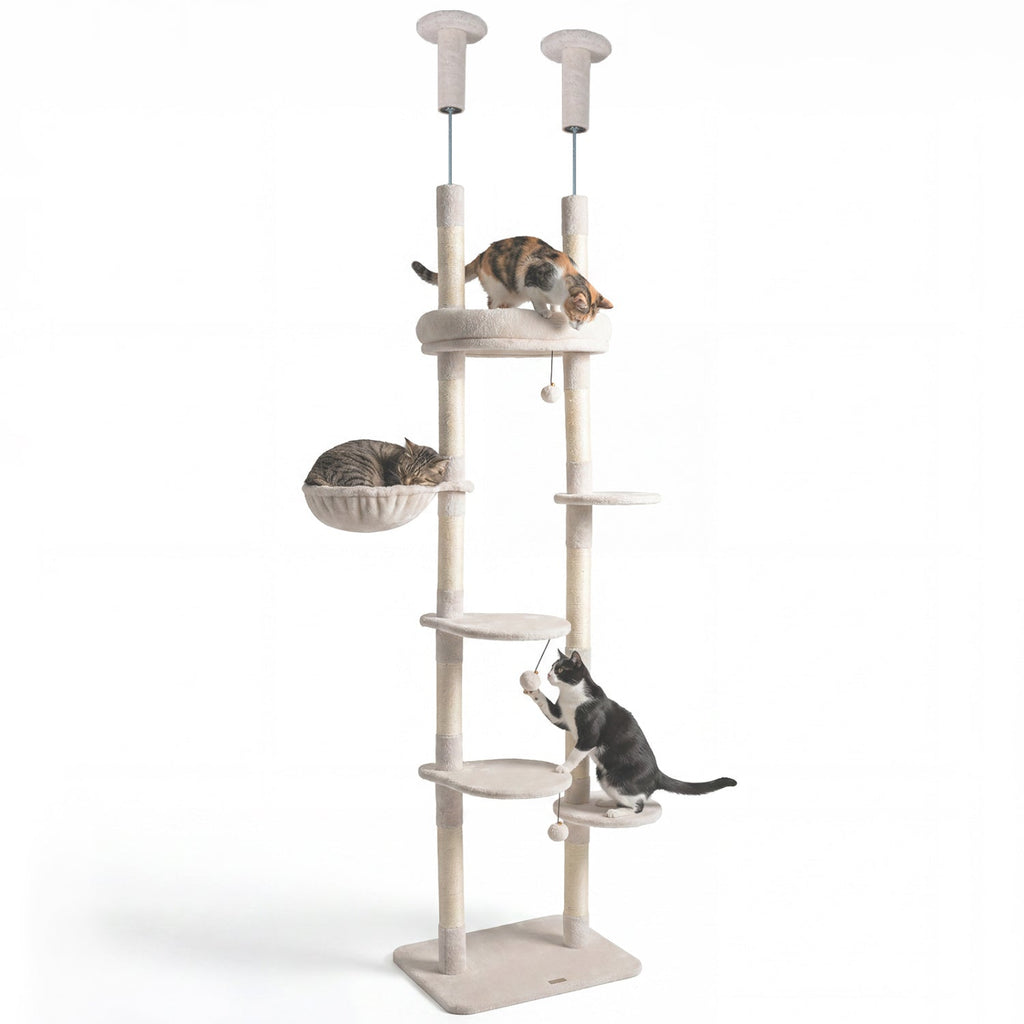Floor-to-Ceiling Cat Tree with 6 Tiers and Hammock - Majestic Pet Kingdom