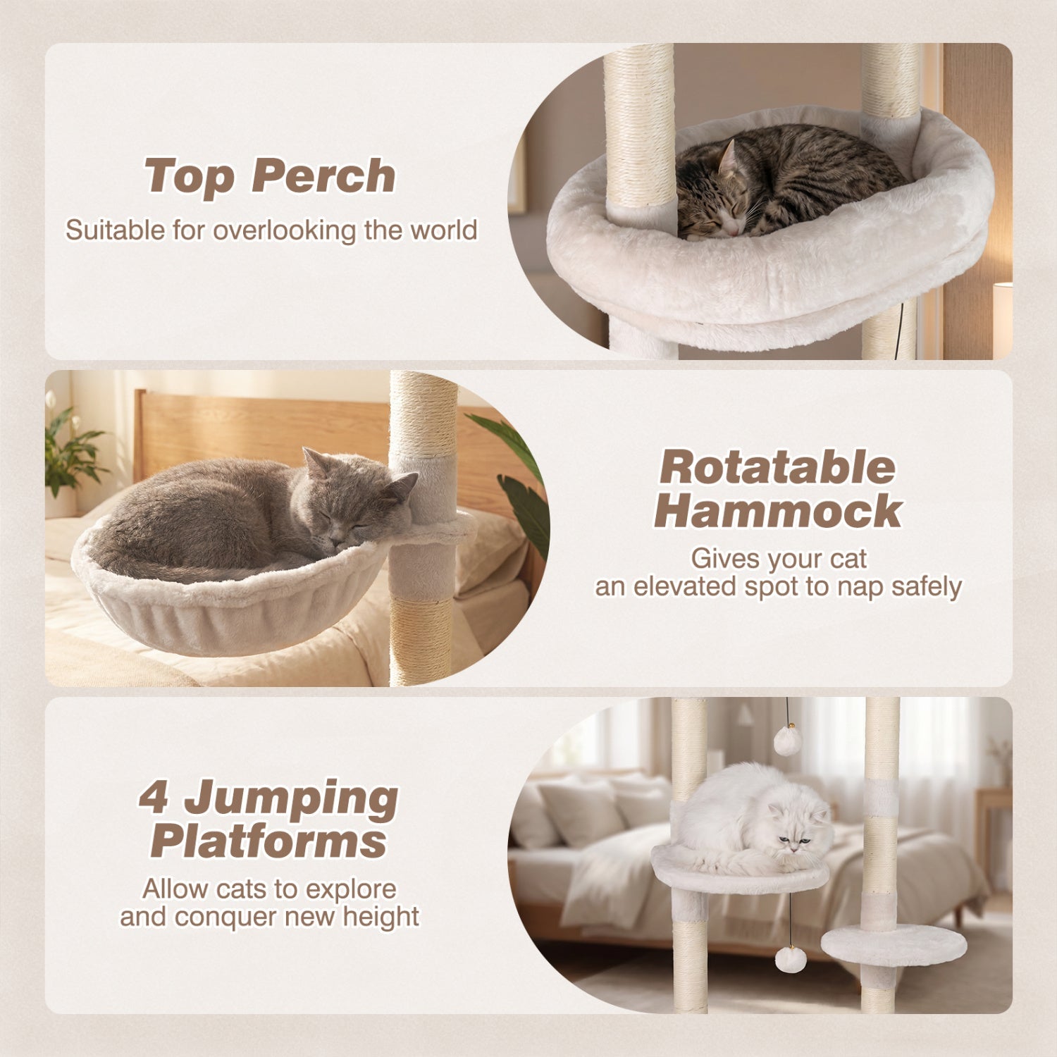 Floor-to-Ceiling Cat Tree with 6 Tiers and Hammock - Majestic Pet Kingdom