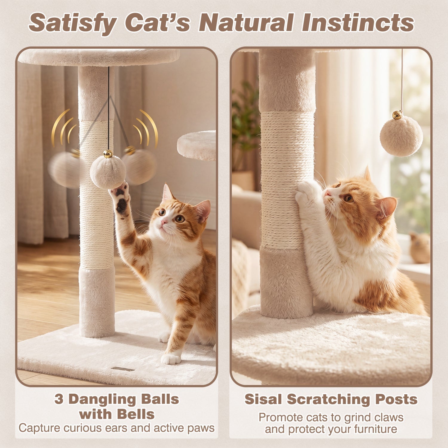 Floor-to-Ceiling Cat Tree with 6 Tiers and Hammock