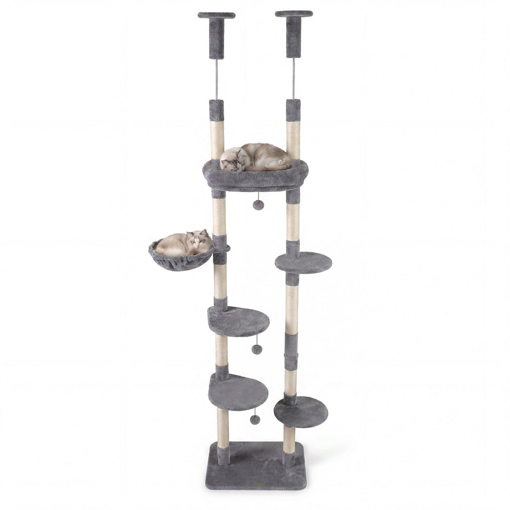 Floor-to-Ceiling Cat Tree with 6 Tiers and Hammock