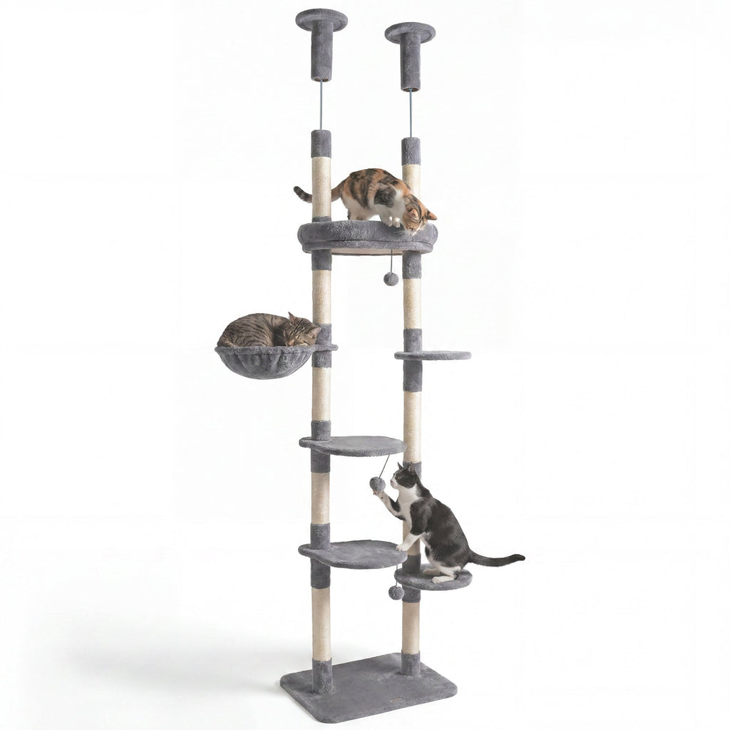 Floor-to-Ceiling Cat Tree with 6 Tiers and Hammock - Majestic Pet Kingdom