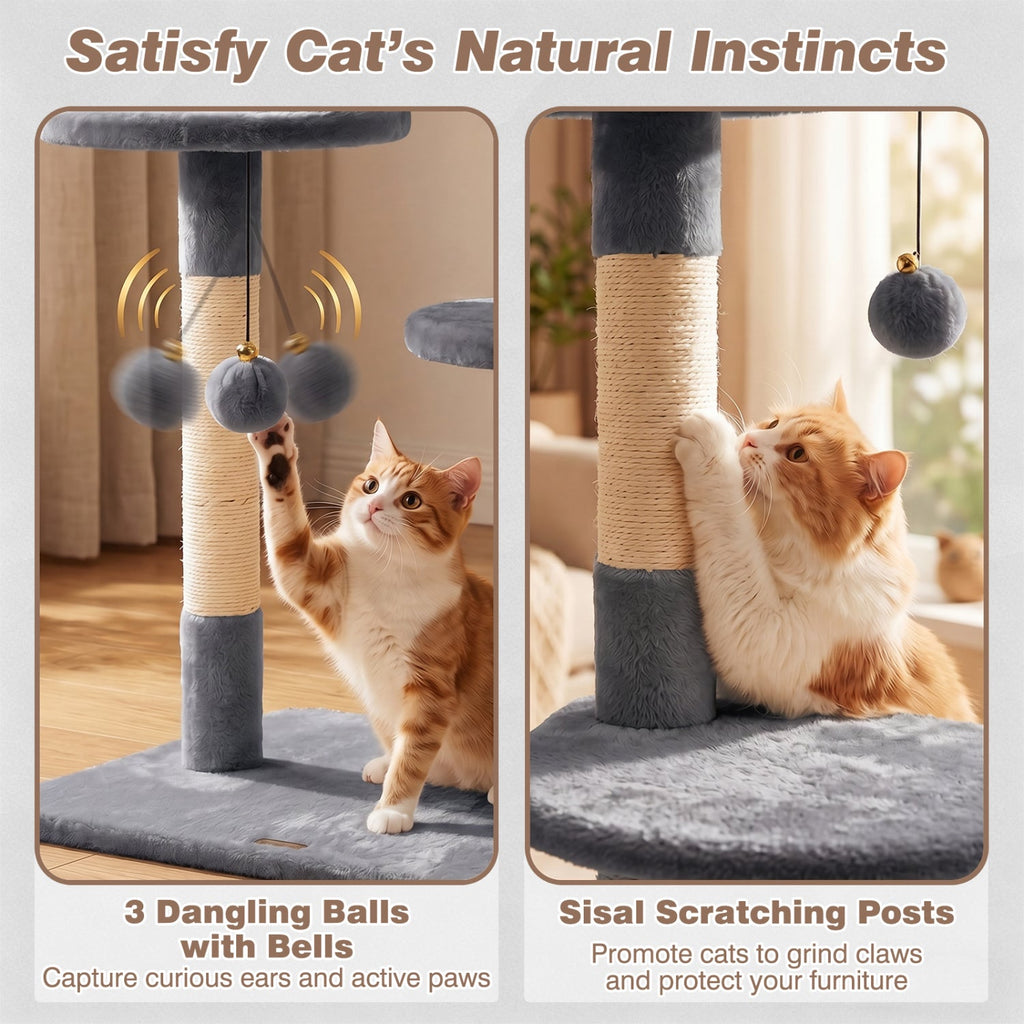 Floor-to-Ceiling Cat Tree with 6 Tiers and Hammock - Majestic Pet Kingdom