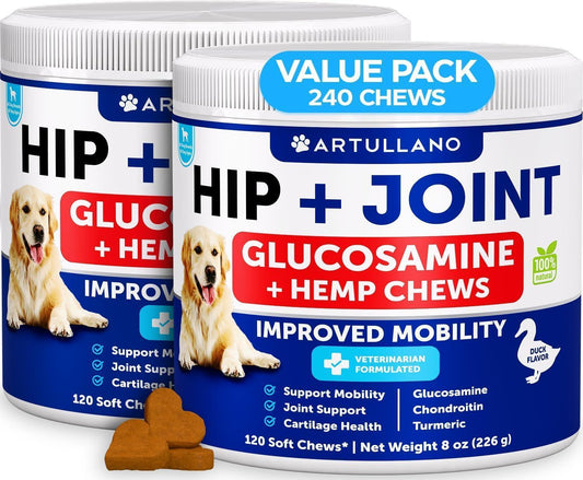 Hemp Hip & Joint Supplement For Dogs 240 Count 2-Pack Glucosamine Chondroitin & Msm