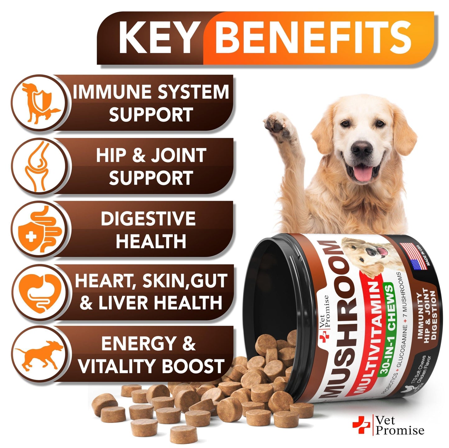 Dog Mushroom Chews Turkey Tail Reishi Immune 340ct 2-Pack - Detail Angle 3 | Majestic Pet Kingdom