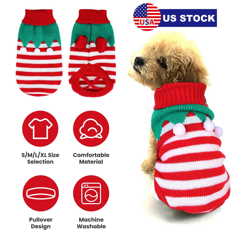 Pet Christmas Turtleneck Sweater Dog Cat Christmas Clothes Snowman Stripes Costume Winter Holiday Sweater for Small Medium Kitten Puppy Cats Dogs - Majestic Pet Kingdom