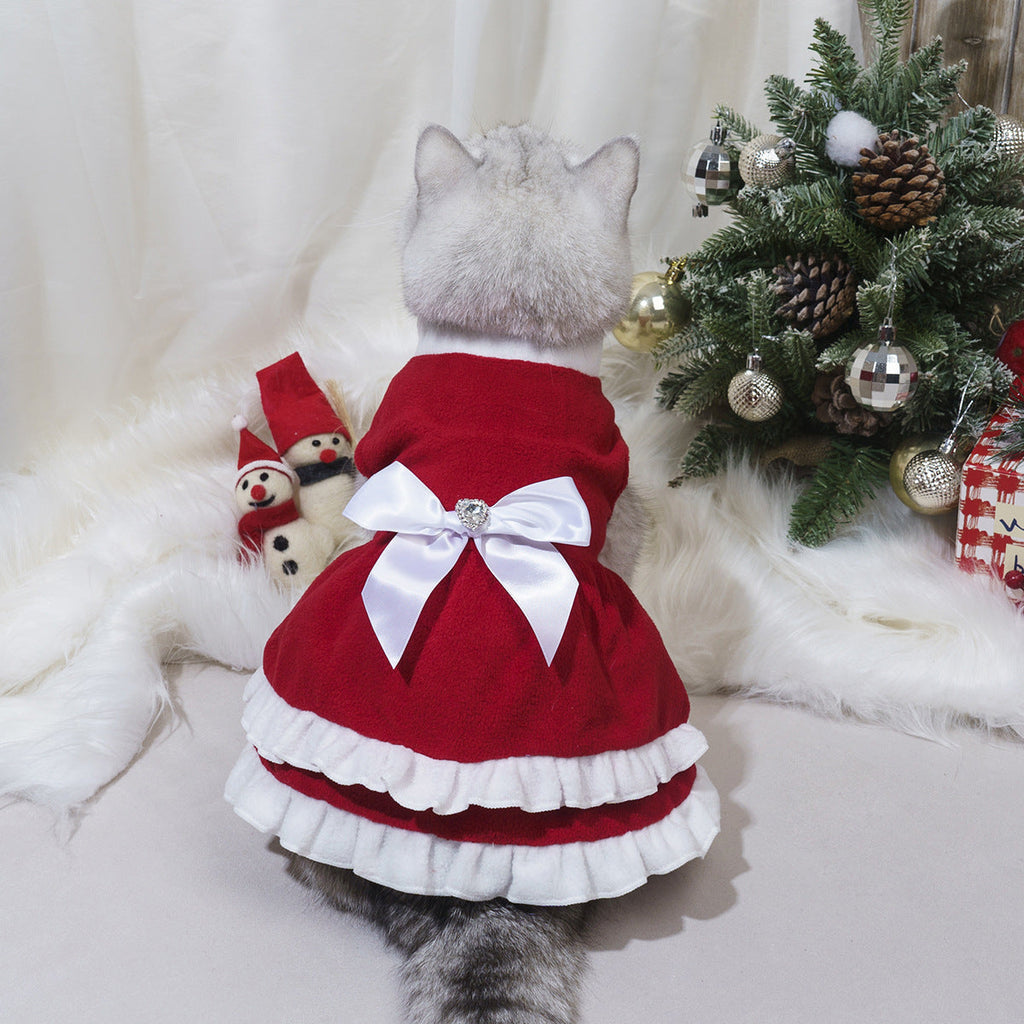 Pet Christmas Bow Fleece Princess Dress - Premium Pet Accessory