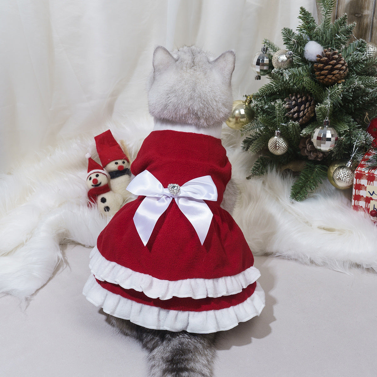 Pet Christmas Bow Fleece Princess Dress - Premium Pet Accessory