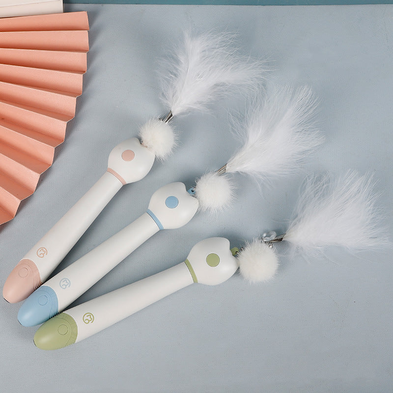 Laser Double-head Telescopic Funny Cat Stick, Plush Ball Feather Fun Cat Toy