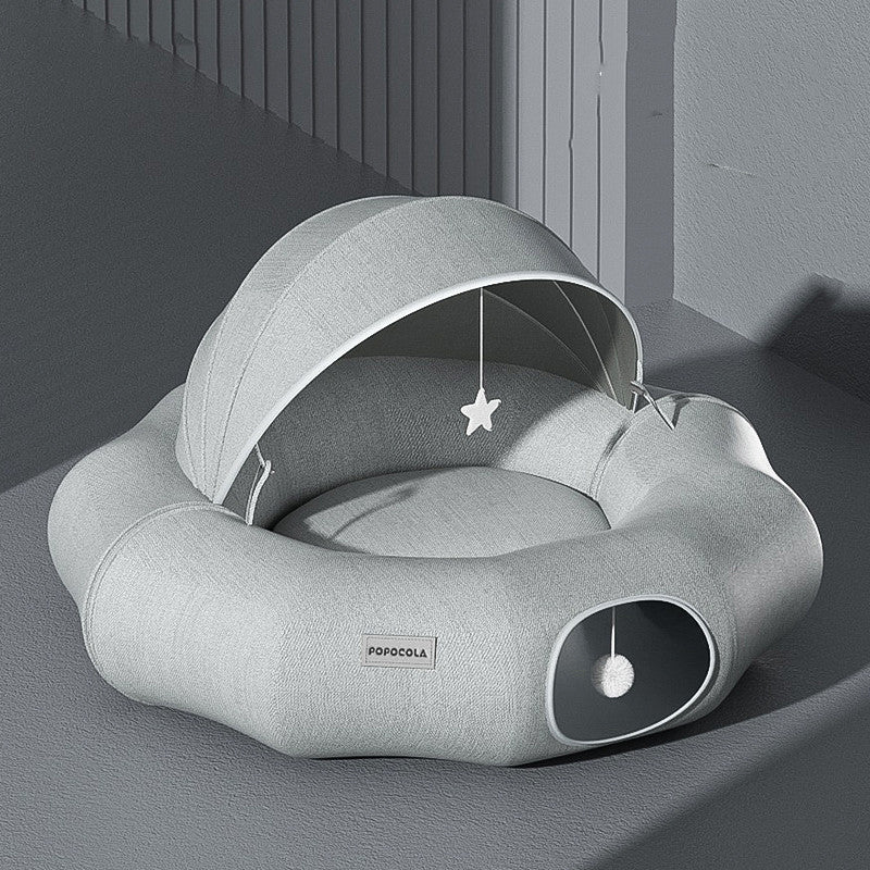 Cat Tunnel Bed Round Plush Cave Nest with Summer Cooling Mat - Majestic Pet Kingdom