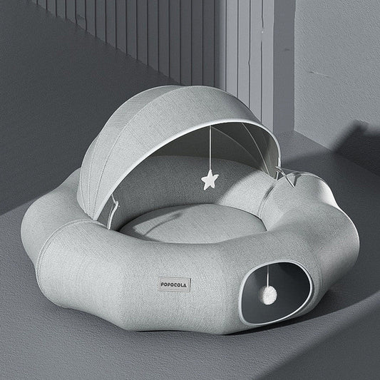 Cat Tunnel Bed Round Plush Cave Nest with Summer Cooling Mat - Majestic Pet Kingdom