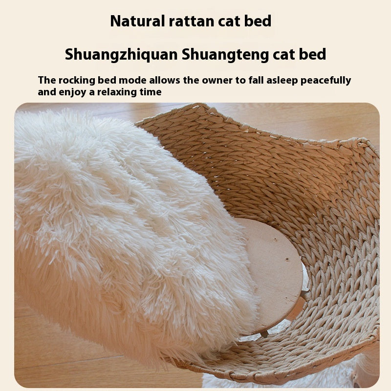 Cat Tree Fruit Tree Design Solid Wood Rattan Woven Nest Tower - Detail Angle 3 | Majestic Pet Kingdom