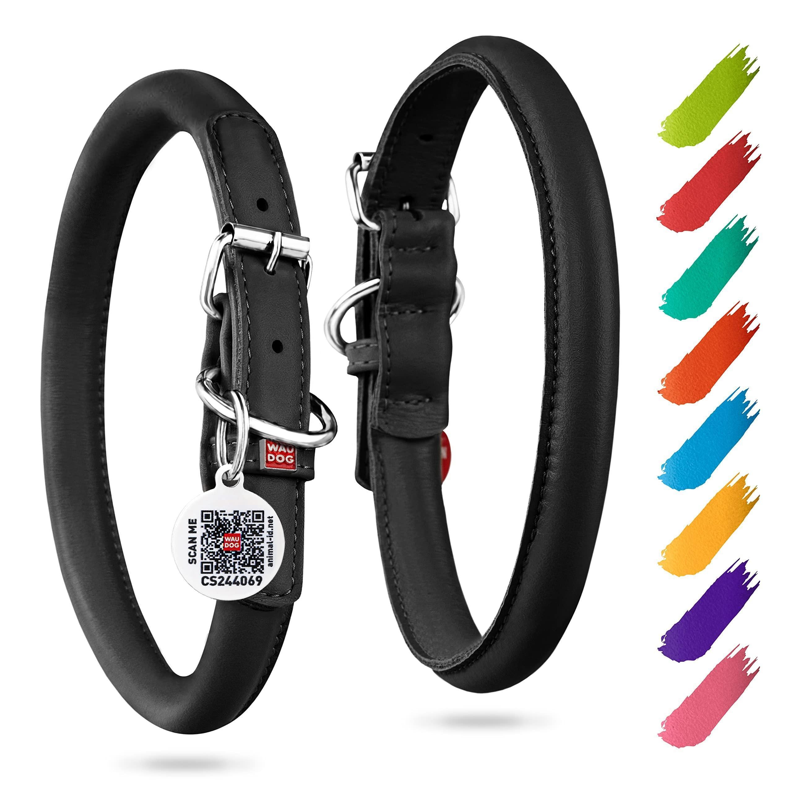Black Rolled Leather Dog Collar Padded All Sizes 10–13 in Neck