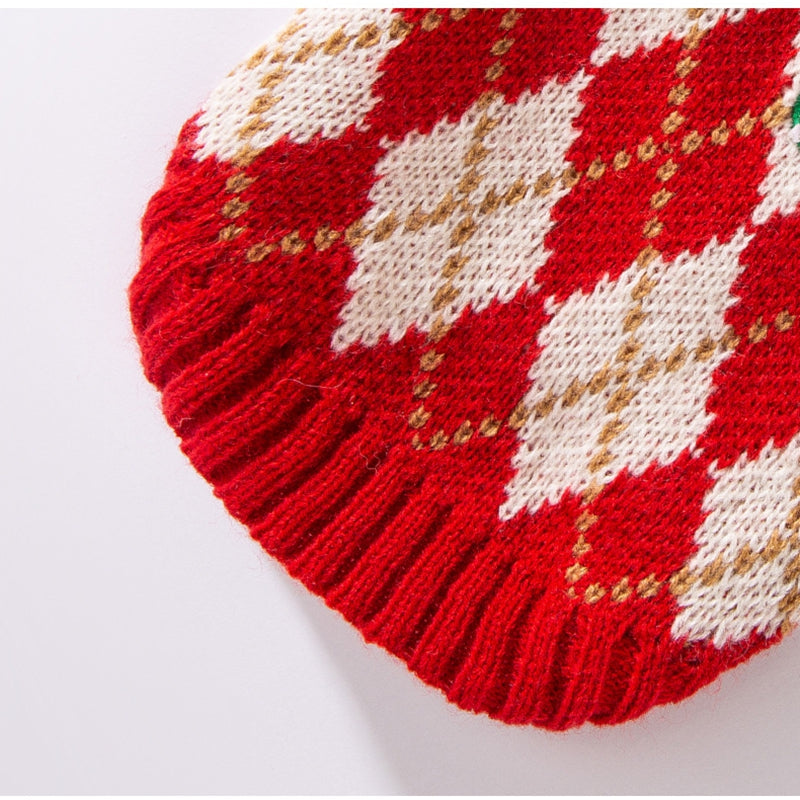 Thick And Warm Diamond-shaped Embroidered Cherry Small Flying Sleeve Sweaters For Dogs In Autumn And Winter, As Well As Pet Clothes For Small And Medium-sized Dogs And Cats