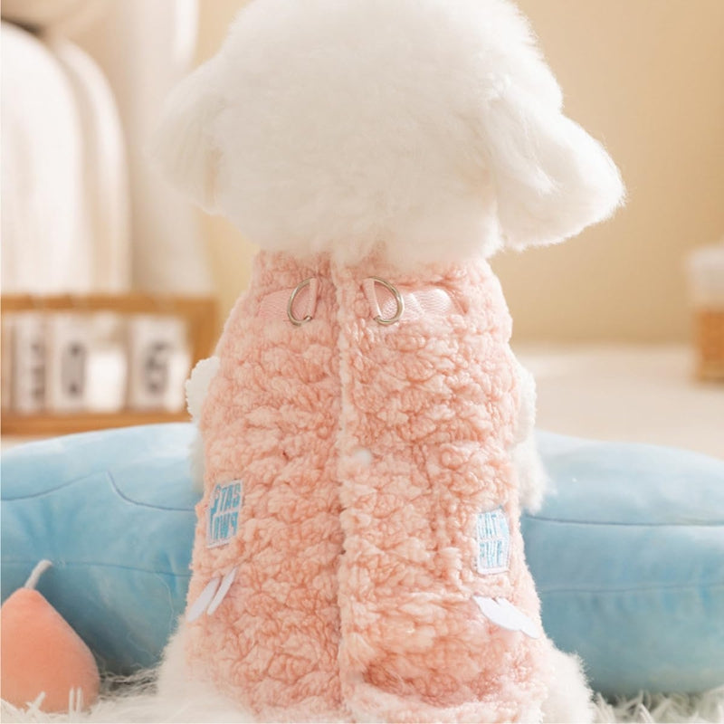Cozy Winter Plush Dog Jacket Soft Fleece Lining Adorable Patches Design Pet Coat For Small Medium Dogs With D Ring | Purrfect Pet Kingdom
