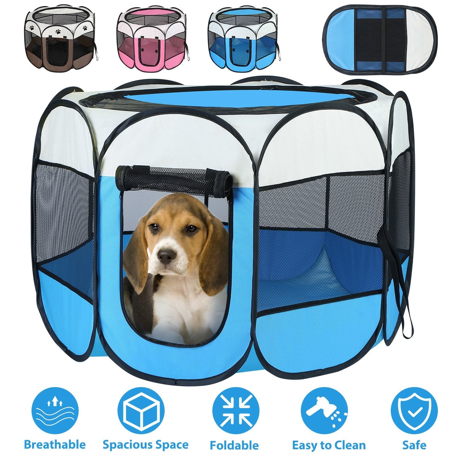 Portable Foldable Pet Tent Exercise Pen Kennel Removable Zipper Top and Bottom Water Resistant Indoor Outdoor Use For Dogs Cats Other Pets - Majestic Pet Kingdom