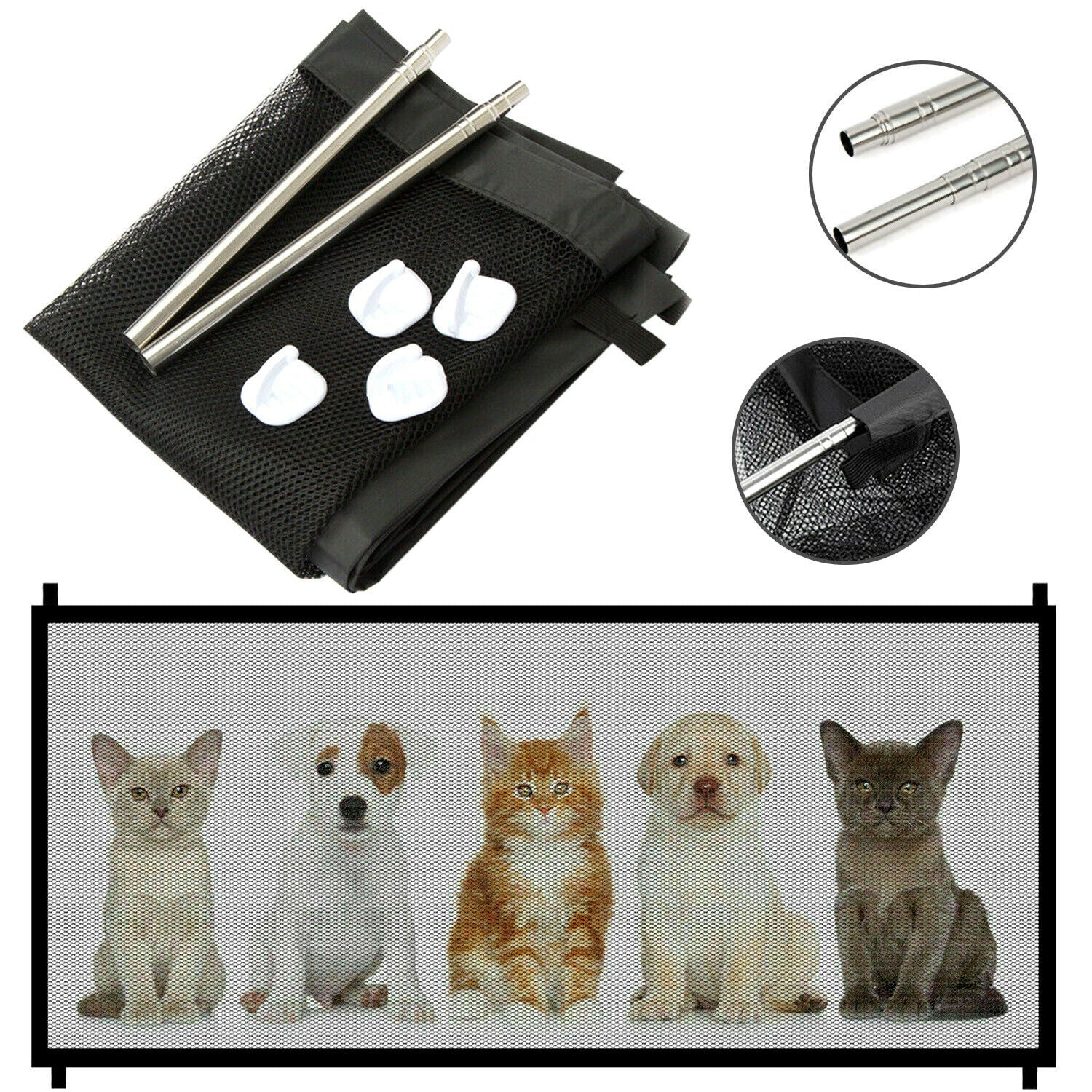 Pets Dog Cat Baby Safety Gate Mesh Fence Magic Portable Guard Net Stairs Doors - Majestic Pet Kingdom