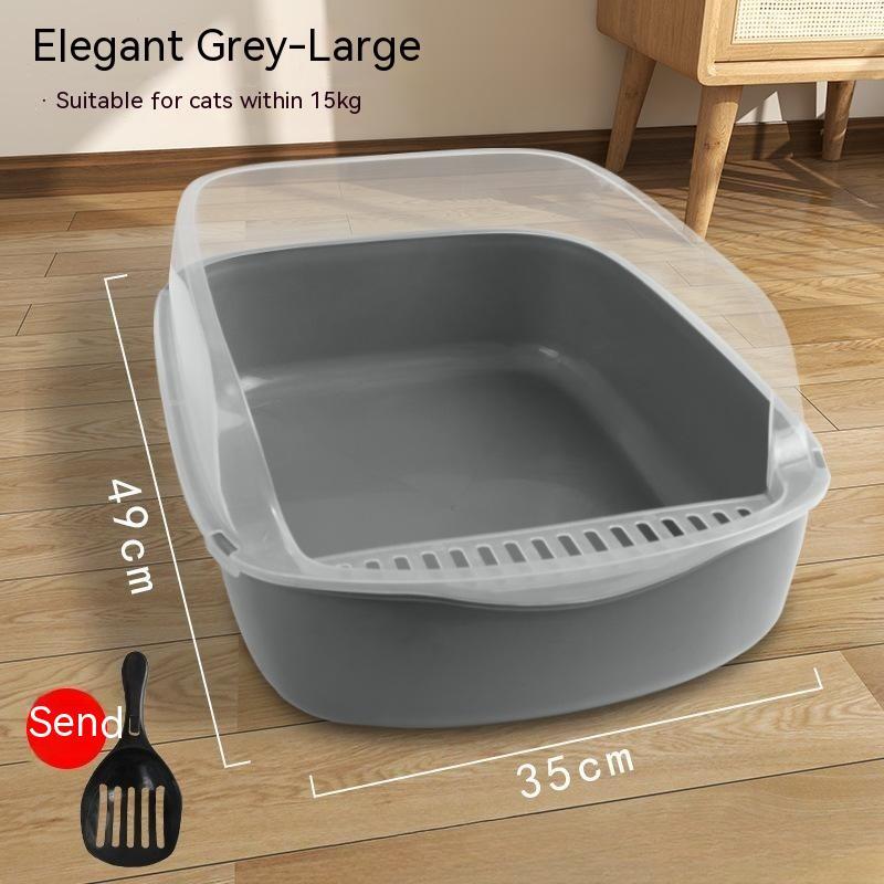 Cat Litter Box Semi-Closed Anti-Sand Litter Basin Pan