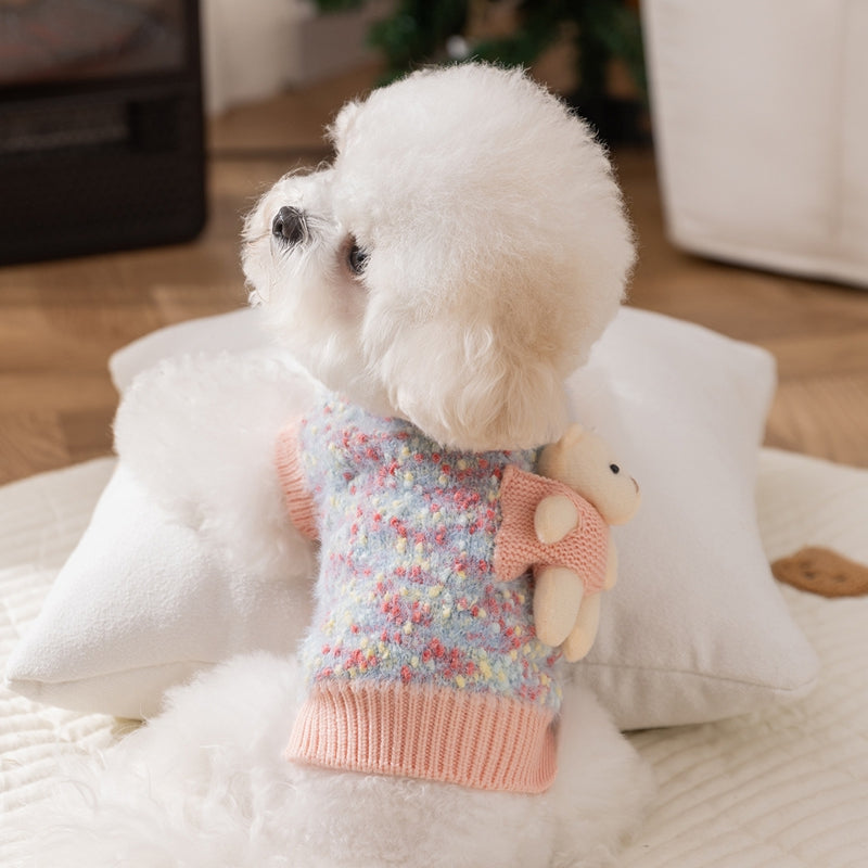 Autumn And Winter Pet Sweaters, Three-dimensional Bear Floral Yarn, Small And Medium-sized Dog Bichon Frise Yorkshire Terrier Pullover, Cat And Dog Clothes - Majestic Pet Kingdom