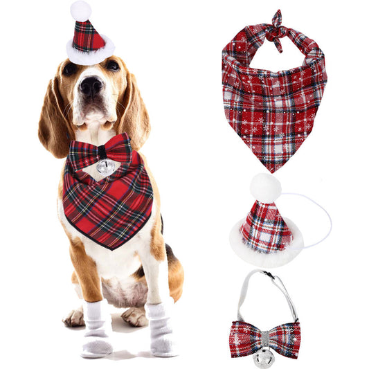 Dog Bandana Christmas Santa Reindeer Print Triangle Scarf