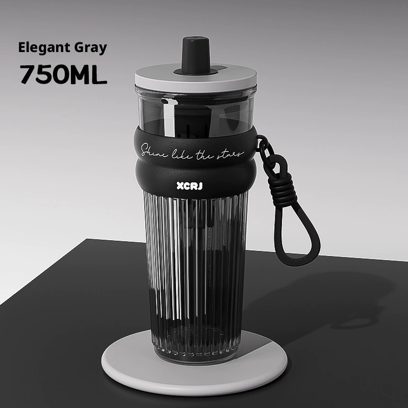 Straw large capacity water cup-gray-1 piece