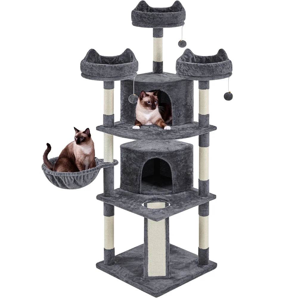 Renwick 69in Large Cat Tree Tower with Condos &amp; Scratching Board - Dark Gray - Majestic Pet Kingdom