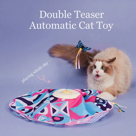Fluttering Butterfly Cat Toys Interactive Cat Sticks Pet Kitten Can't Resist Mystery Motion Concealed Game Toy Automatic Teasing - Main Feature View | Majestic Pet Kingdom